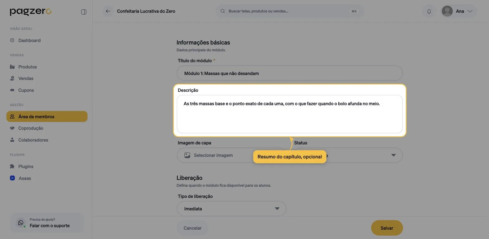 Campo Descrição destacado, com um texto resumindo o conteúdo do módulo