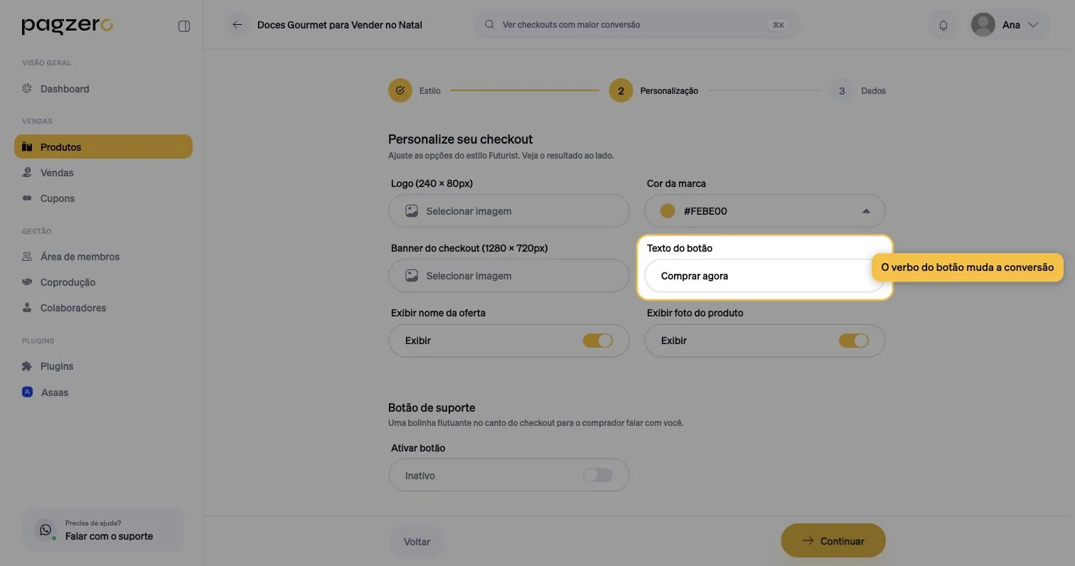 Campo Texto do botão com o valor Comprar agora